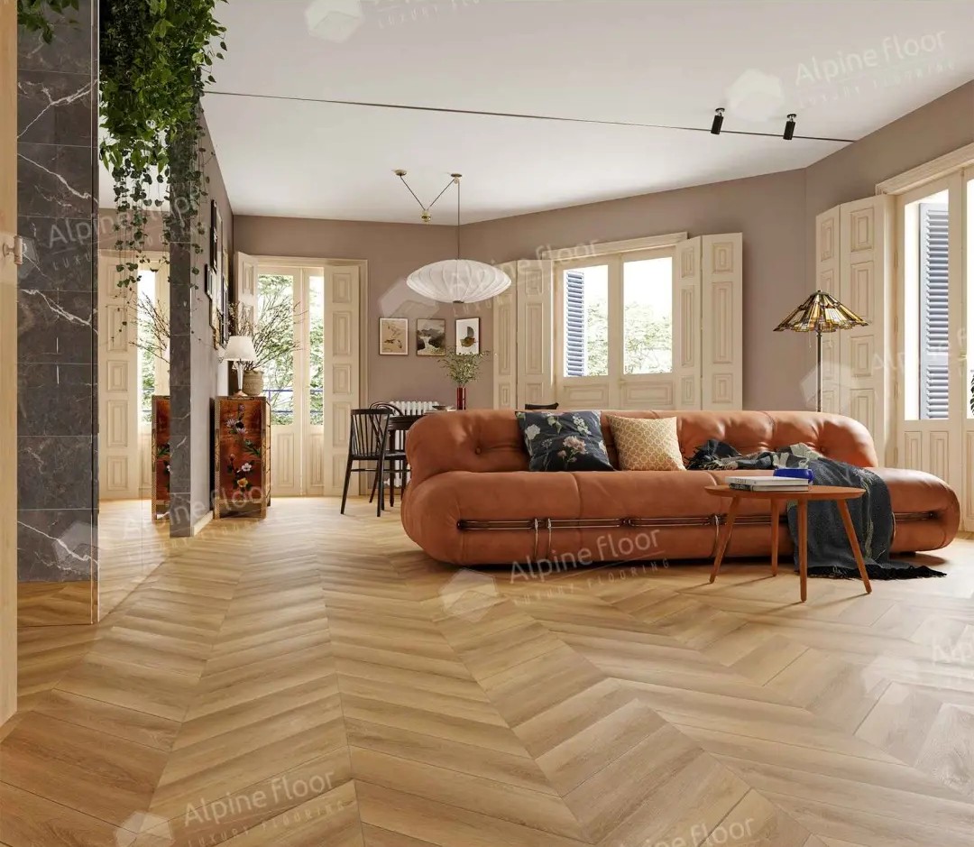 Кварцвиниловый SPC ламинат Alpine Floor Chevron Alpine Баварский лес ECO 18-18 французская елка 600×127×5 фото в интерьере Кварцвиниловый SPC ламинат Alpine Floor Chevron Alpine Баварский лес ECO 18-18 французская елка 600×127×5 фото в интерьере